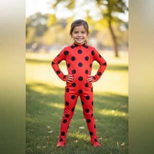 Kids Lady Bug Halloween Costume - Orange and Black Polka Dot Jumpsuit